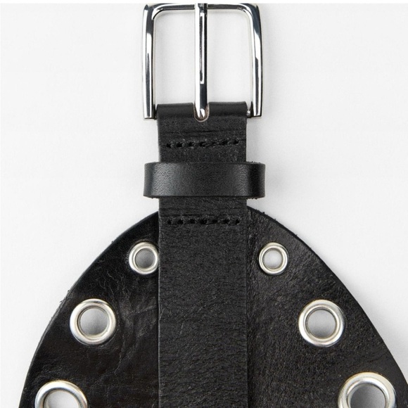 Zara Black Grommet-Detail Wide Leather Belt main image 9